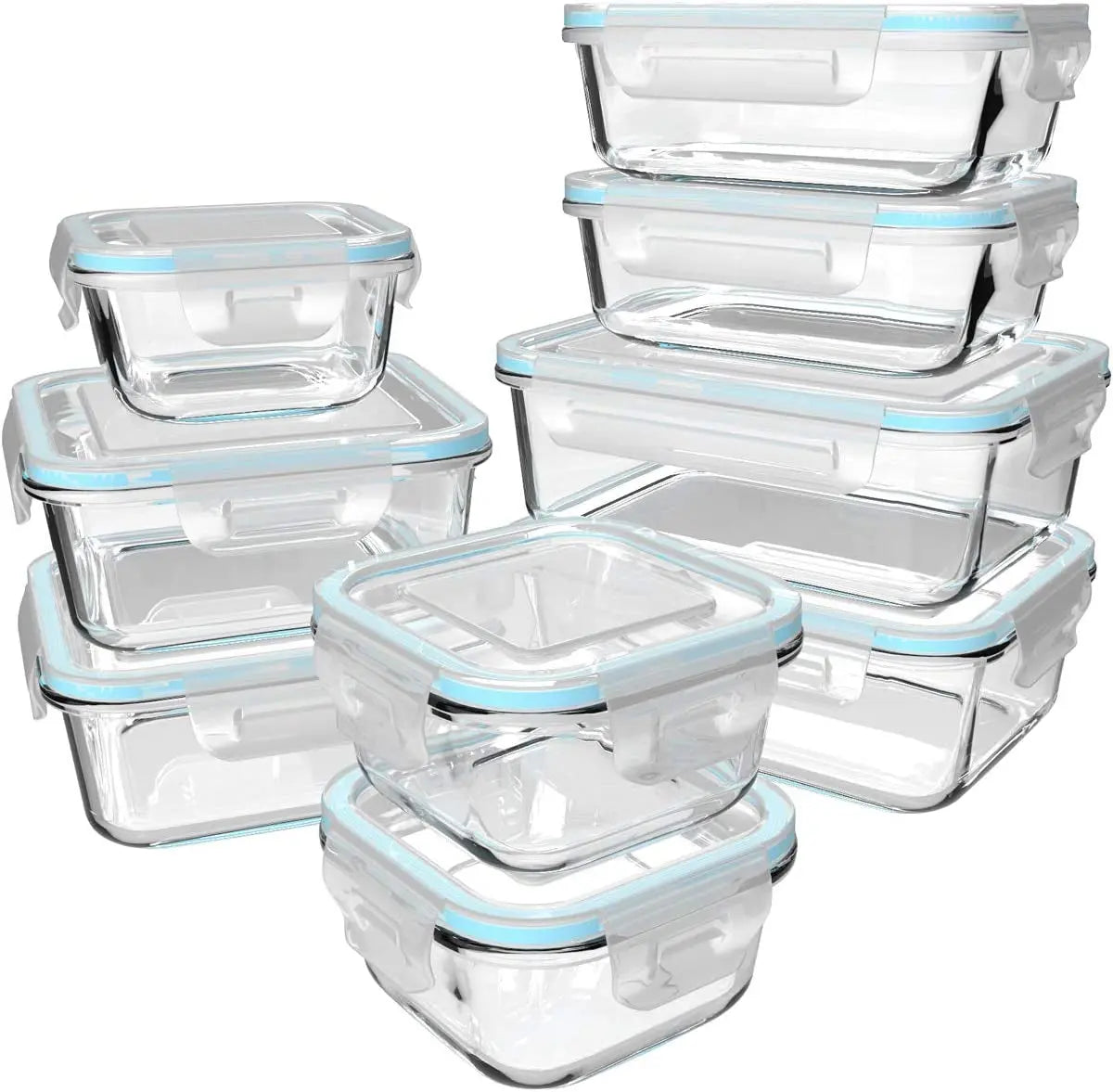 Glass Food Storage Containers with Lids - Glass Containers with Lids for Food - Reusable Bento Box Glass Lunch Containers with Locking Lids - Glass Meal Prep Containers - BPA Free & FDA Approved(9 Pack)