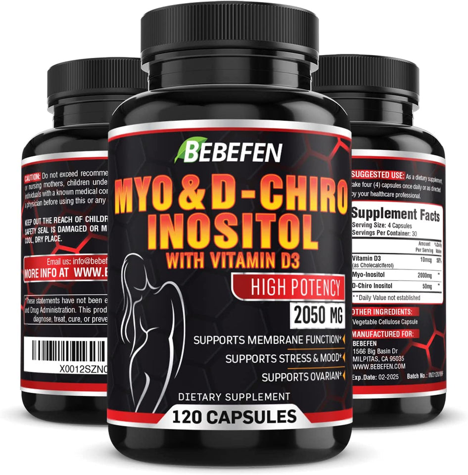 𝐌𝐲𝐨-𝐈𝐧𝐨𝐬𝐢𝐭𝐨𝐥 & 𝐃-𝐂𝐡𝐢𝐫𝐨 Inositol Blend Capsule | Most Beneficial 𝟒𝟎:𝟏 Ratio | Hormone Balance & Healthy Ovarian Support for Women | Vitamin 𝐃𝟑 | 𝟏𝟐𝟎 Inositol Supplement Caps