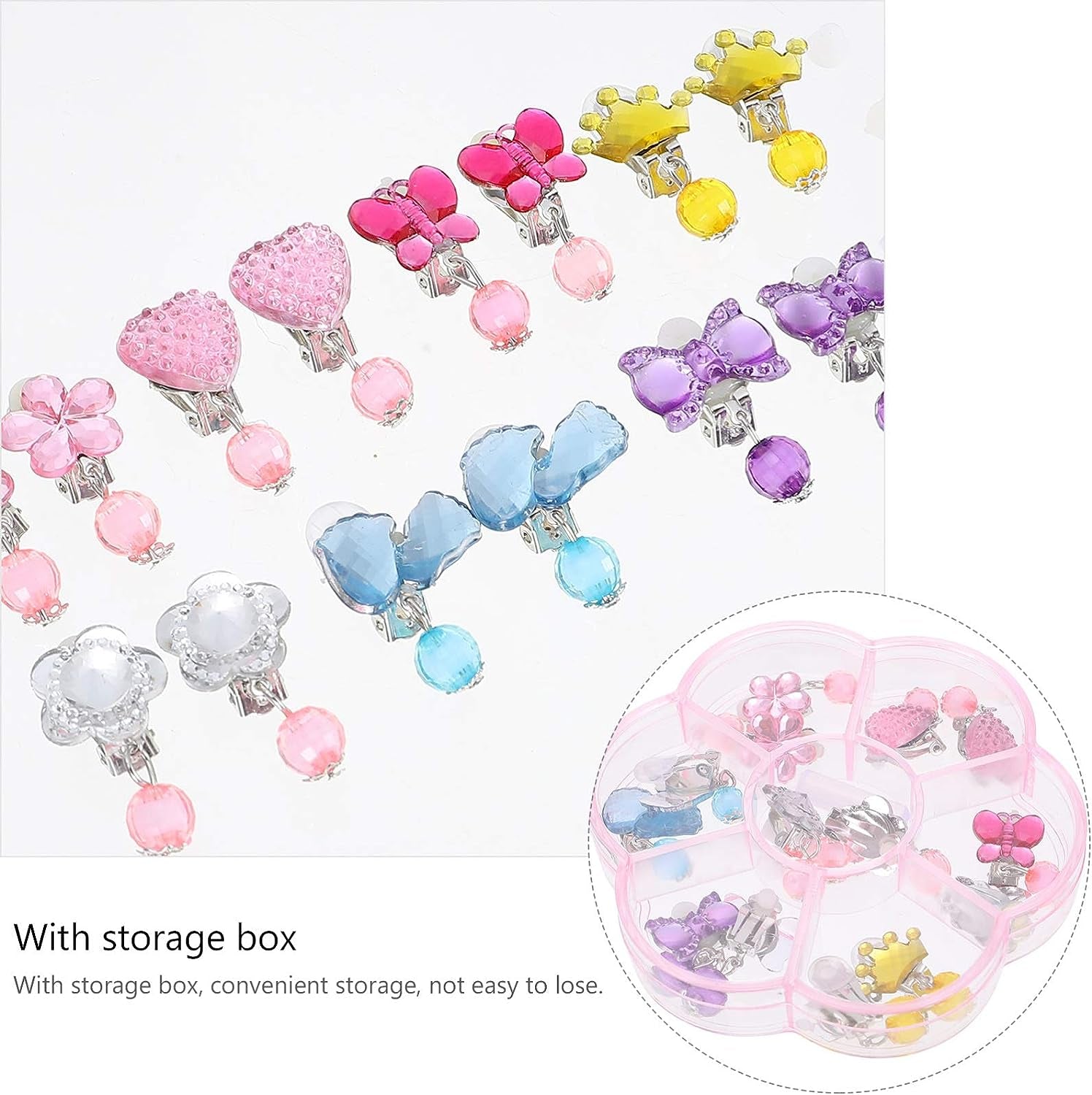 Clip on Earrings Princess Play Jewelry Earrings Set Resin Acrylic Clipon Earring Cartoon Dangle Eardrop for Little Girls Birthday Gift