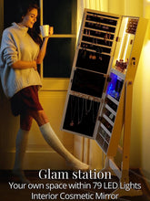 Load image into Gallery viewer, LED Light Jewelry Cabinet Armoire, Standing Mirror Makeup Lockable Large Storage Organizer W/Drawers (White)
