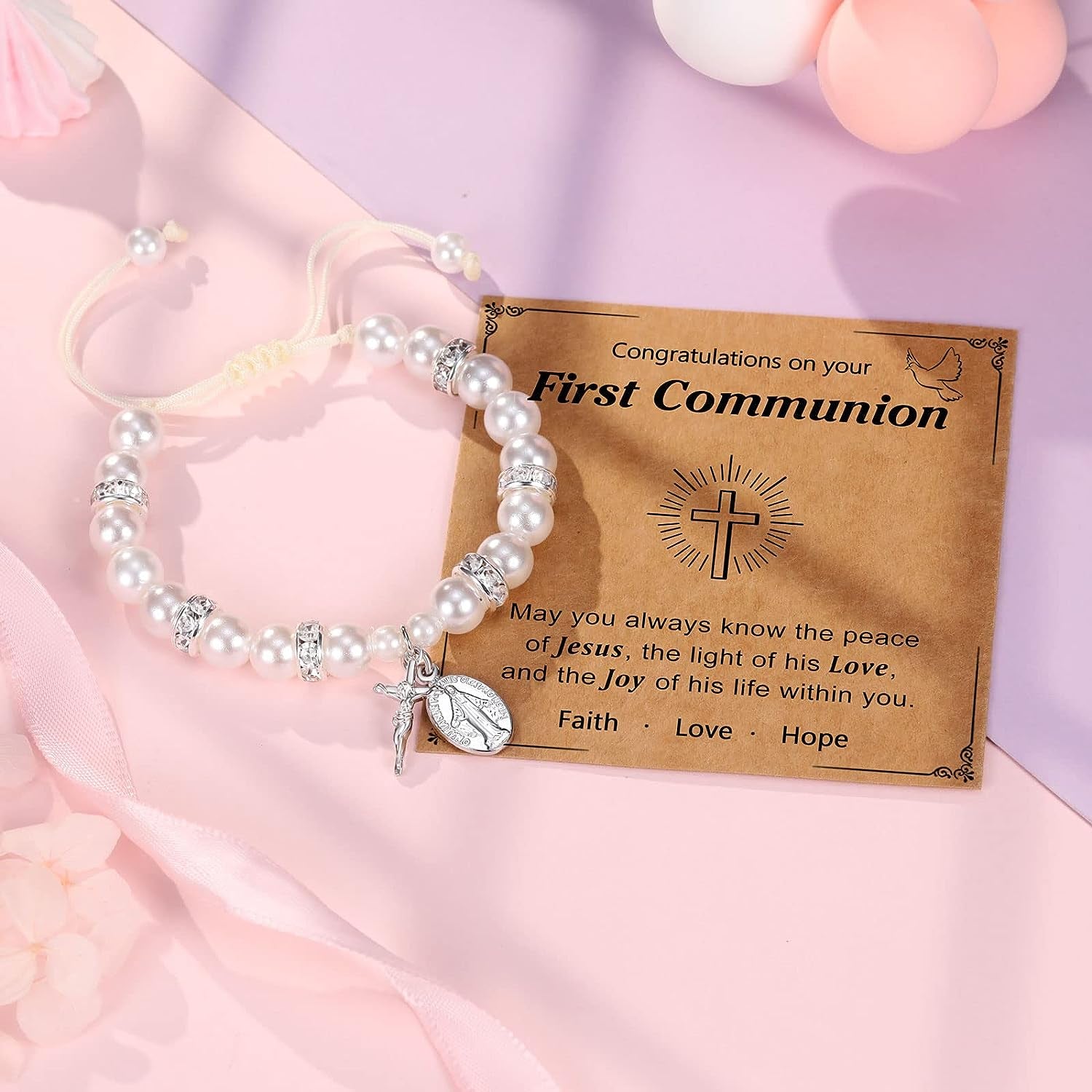 First Communion Gifts for Girls, Rosary Cross Bracelet First Communion Gifts for Girls Teens