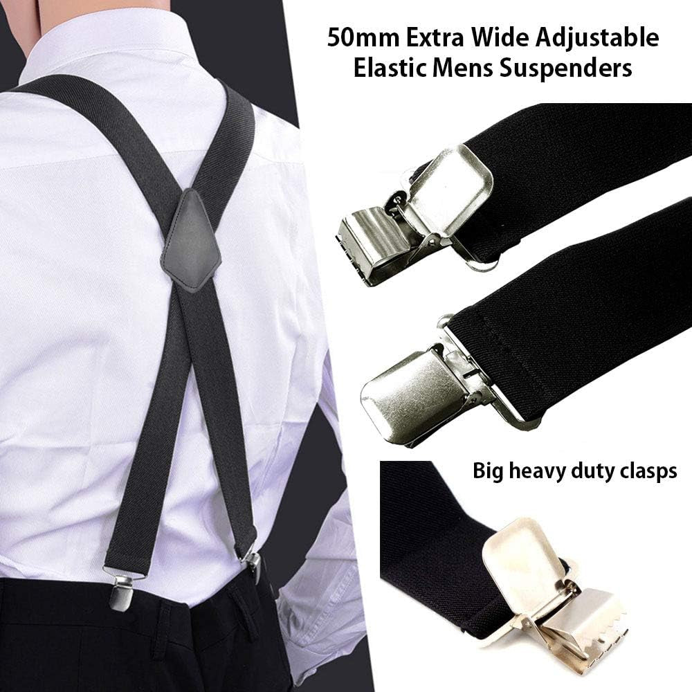 Men'S 50Mm Wide Suspenders Heavy Duty Elastic Leather Clip on Braces Trousers Ac4759