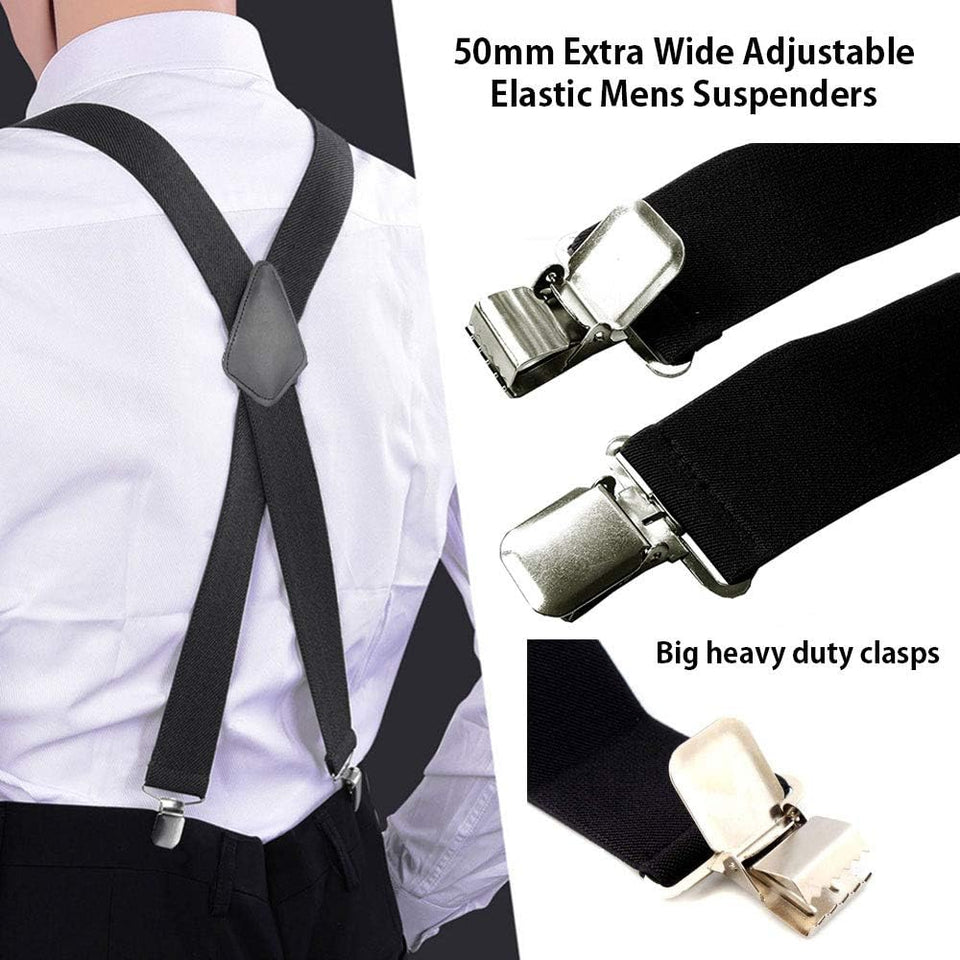 Men'S 50Mm Wide Suspenders Heavy Duty Elastic Leather Clip on Braces Trousers Ac4759