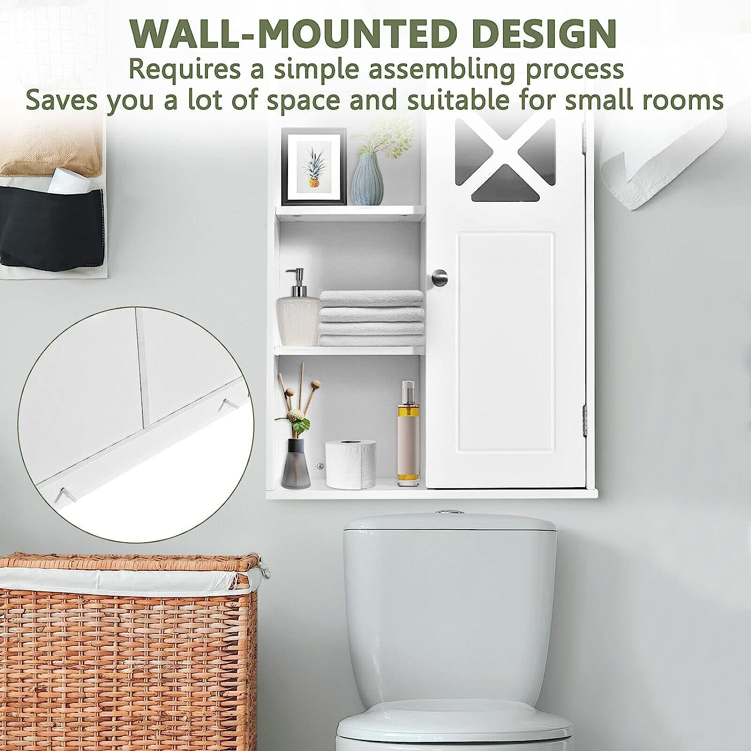Bathroom Medicine Cabinet, Wall-Mounted Storage Cabinet, Storage Organizer W/Adjustable Shelves & Open Compartments for Bathroom, Living Room, Kitchen, White