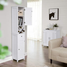Load image into Gallery viewer, BBC69WT Bathroom Cabinet Tall Cabinet with 2 Slat Doors Storage Cabinet with Drawer Removable X-Shaped Shelf 32 X 30 X 170 Cm Scandinavian Style White
