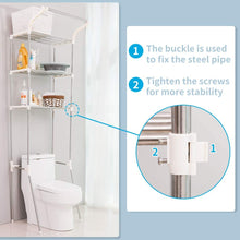 Load image into Gallery viewer, 3-Tier Adjustable Washing Machine Rack over Toilet Bathroom Organizer above Washer Dryer Storage Shelf Space Saving Rack, White
