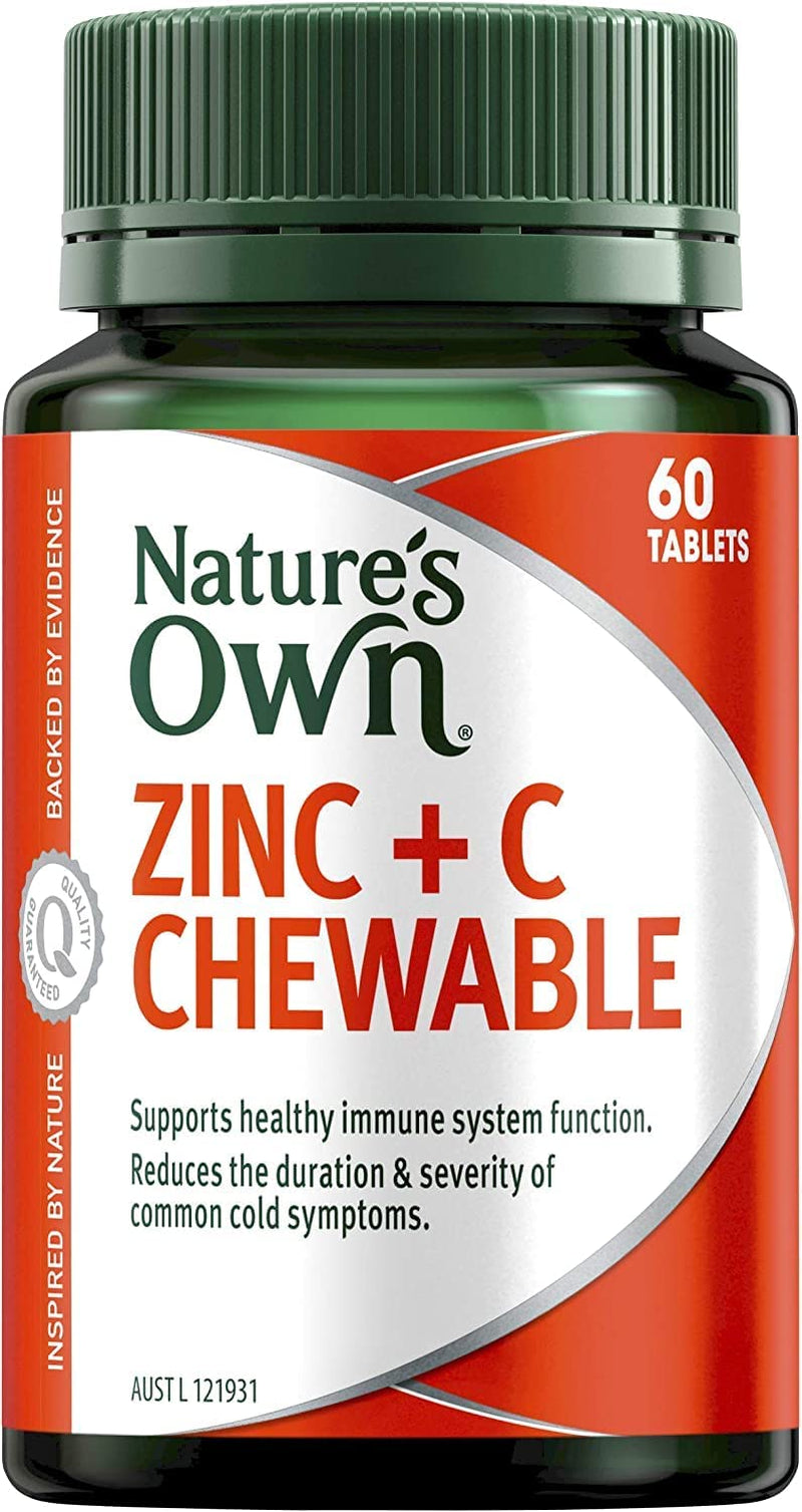 Zinc + Vitamin C - Supports Healthy Immune System Function - Maintains Skin Health, 60 Chewable Tablets