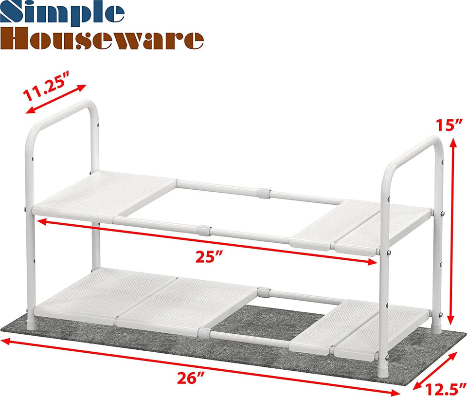 Simplehouseware under Sink 2 Tier Expandable Shelf Organizer Rack, White (Expand from 38 to 63.5 Cm)