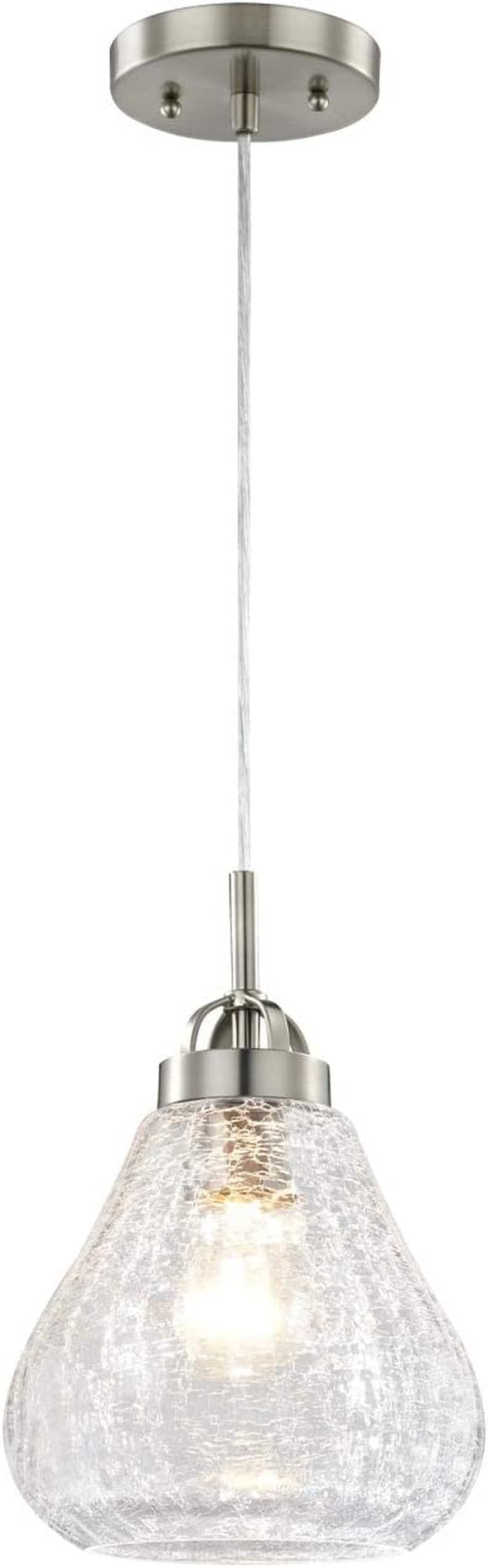 63091 One-Light Indoor Pendant, Brushed Nickel Finish with Clear Crackle Glass