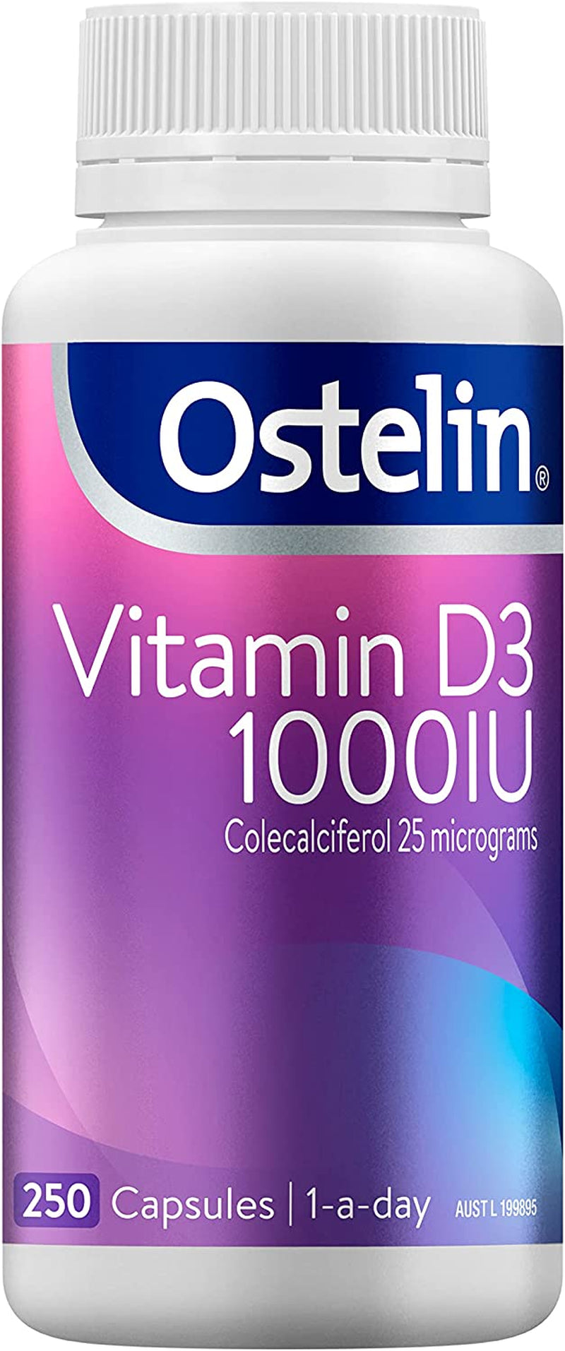 Vitamin D 1000IU - D3 for Bone Health + Immune Support, 250 Capsules