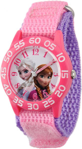 Kids' Frozen Elsa and Anna Watch, Pink Nylon Band