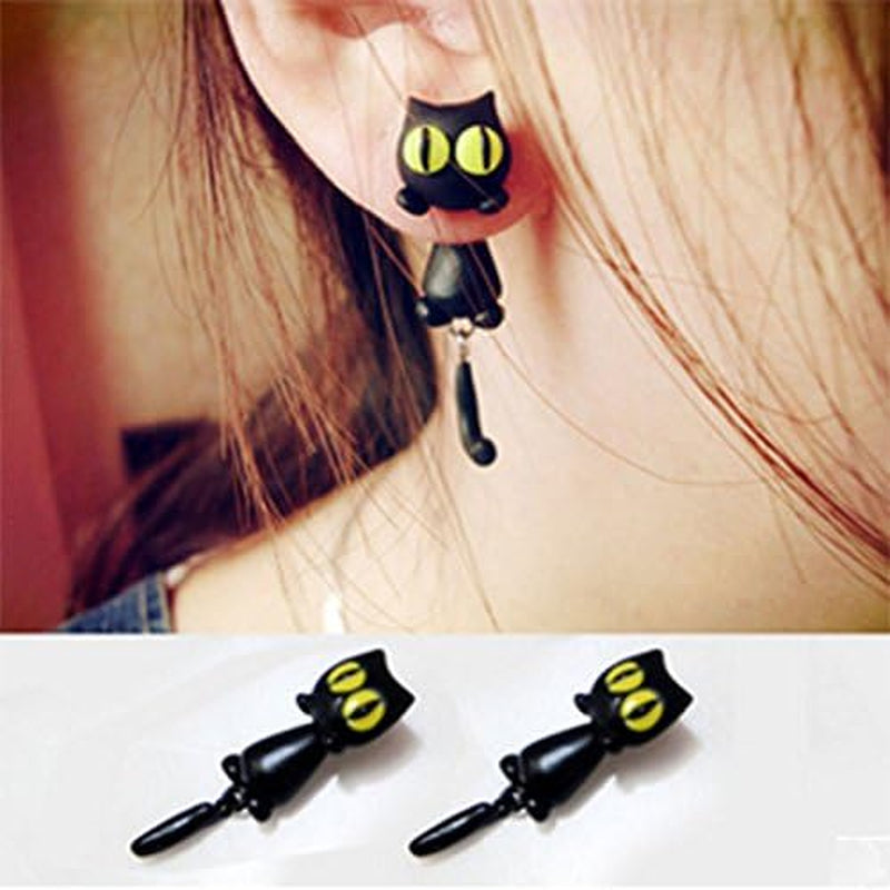 Cat Women Stud Earrings Jewellery,Handmade Earring for Mens Girls Kids (Black)