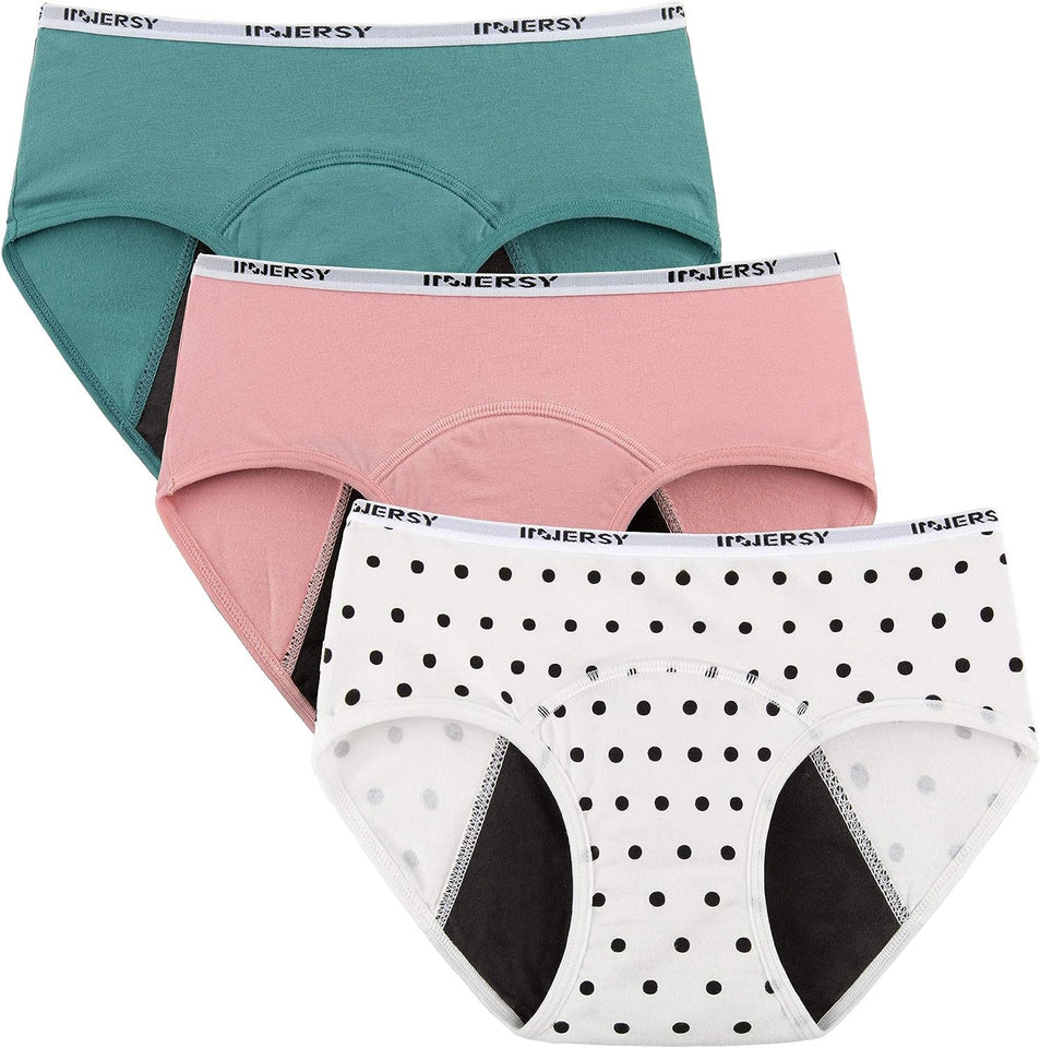 Teen Girls' Period Underwear for Age 8-16 Cotton Menstrual Panties 3-Pack