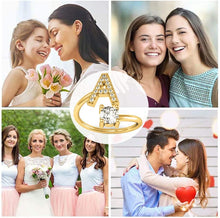Load image into Gallery viewer, Initial Letter Ring for Women Girls Gold Stackable Alphabet Rings with Initial Adjustable Crystal Inlaid Initial Rings Bridesmaid Gift
