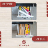 3 in 1 Cling Wrap Organiser (Aussie Sizes) for Kitchen Storage & Organisation, Cling Wrap Dispenser with Cutter for Drawer, Pantry Organiser Fits Aluminium Foil, Baking Paper, Plastic Wrap 33Cm Roll (Natural)