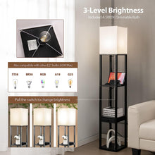 Load image into Gallery viewer, Modern Shelf Floor Lamp, Dimmable Standing Lamp Shelf W/ 1 Drawer &amp; 1 USB Port, E27 5000K LED Bulb Included, Pull Chain Switch, 3-Level Brightness, Storage Lamp for Bedroom, Living Room
