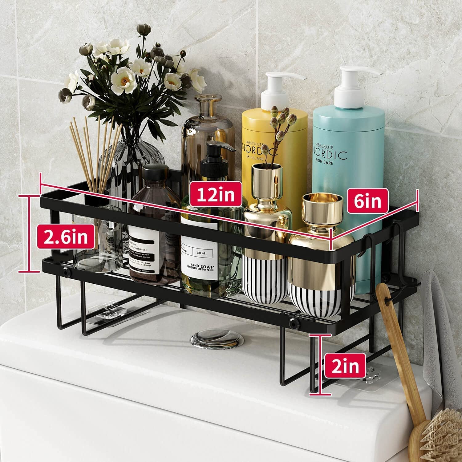 Over the Toilet Storage,  Bathroom Organizer Shelves, Multifunctional Toilet Rack,No Drilling Space Saver with Wall Mounting Design (Black)