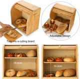 Bread Box, 2 Layer Bamboo Bread Boxes for Kitchen Food Storage, Large Capacity Bread Keeper Roll Top with Removable Layer, 15" X 9.8" X 14.2", 15 Mm Thickness (Self-Assembly)