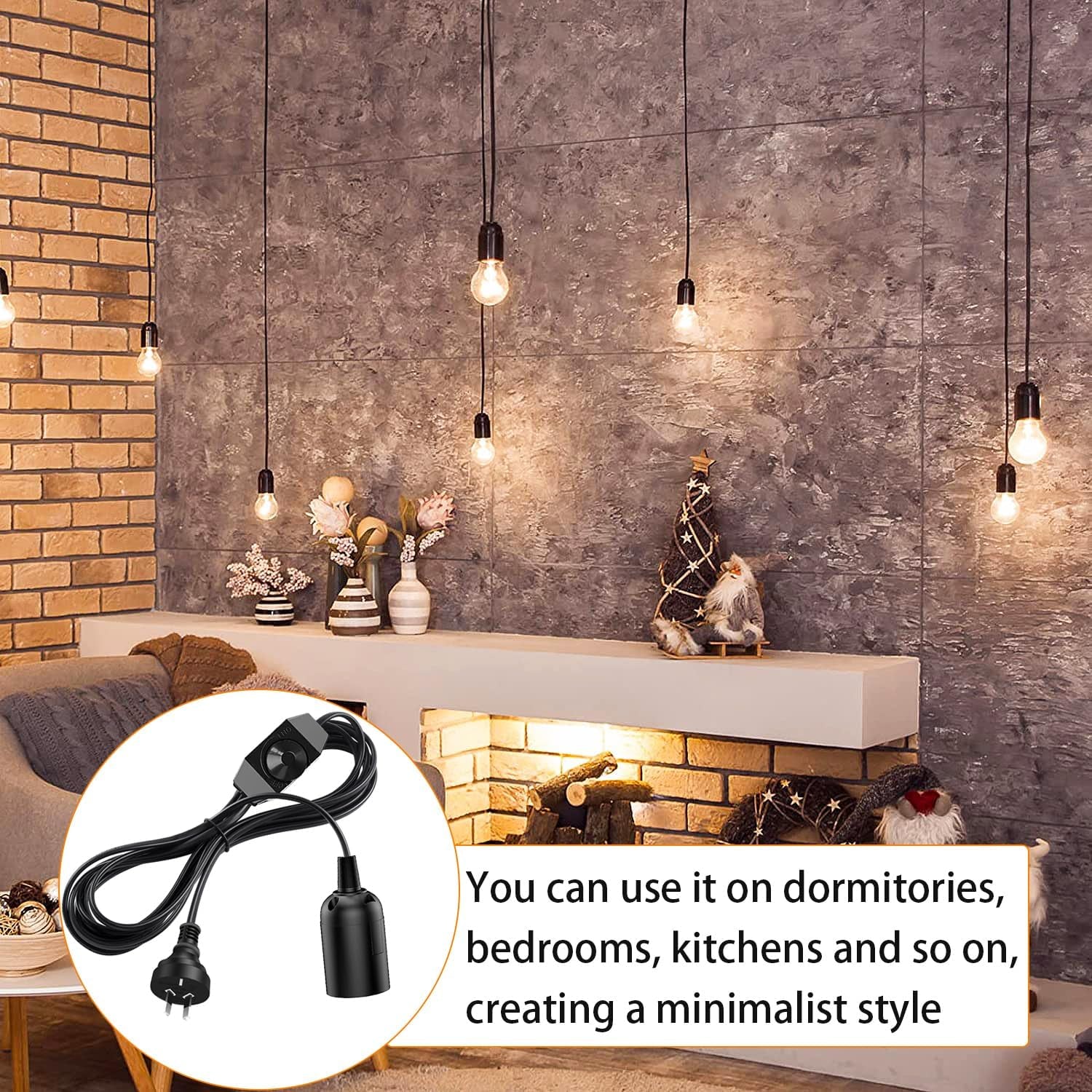1.8M Hanging Lamp Cord AU Plug in Pendant Light Cord, E27 E26 Base Socket Dimmer Switch DIY Pendant Lamp Kit for Cafe, Bar, Restaurant, Office, Farmhouse Home, Kitchen, Bedroom(Bulb Not Included) (Black 2 Pack)