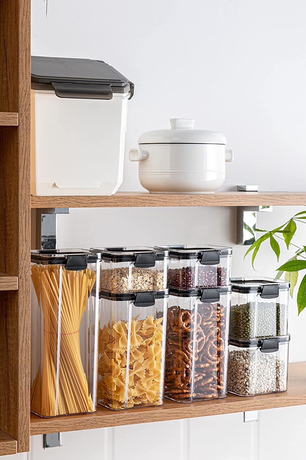 Pantry Storage Containers Set of 3, Airtight Food Storage Container, Clear Plastic Kitchen Canisters with Lids, Stackable Kitchen Space Saving Organiser for Flour, Sugar,Snack - Clear