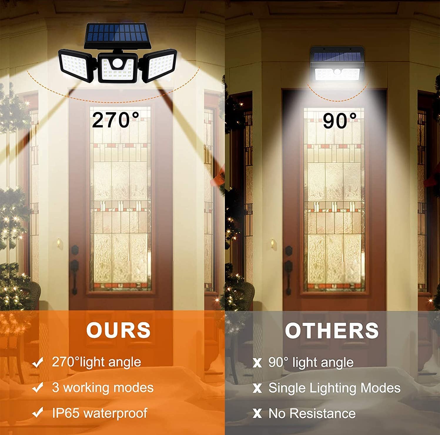 Solar Lights Outdoor - 800Lumens 74 LED Wireless Motion Sensor Light,3 Adjustable Heads,270°Wide Angle Illumination,Ip65 Waterproof, Security LED Flood Light for Porch Garden Patio Driveway Pathway