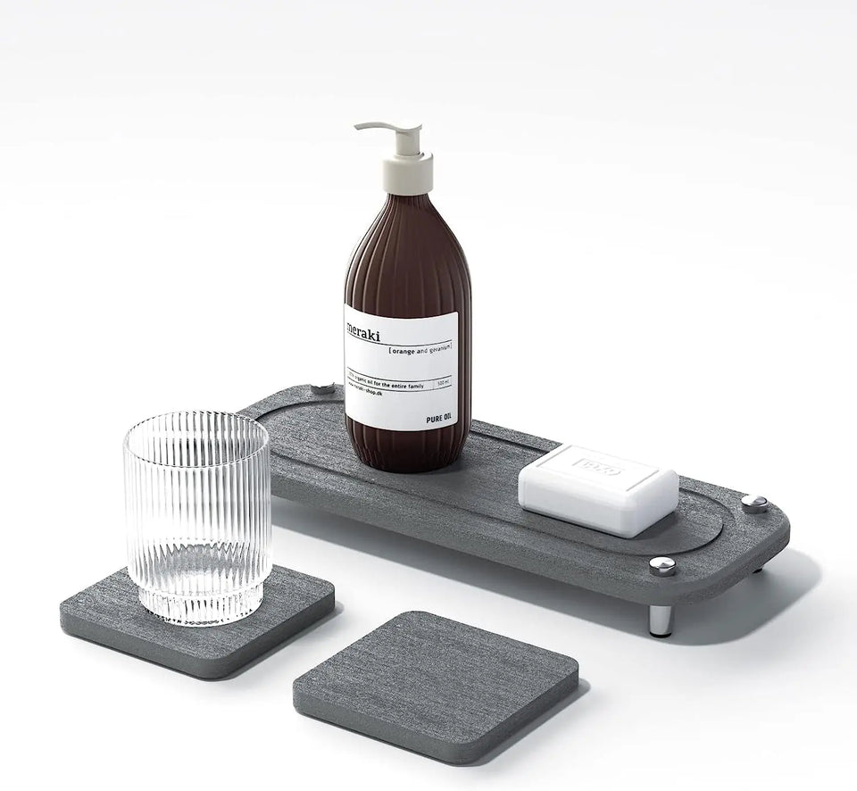 Instant Dry Sink Kitchen/Bathroom Organizer Countertop,Stone Sink Tray Caddy Fast Drying Absorbing Stone Sponge/Soap Tray/Cup/Toothbrush Holder