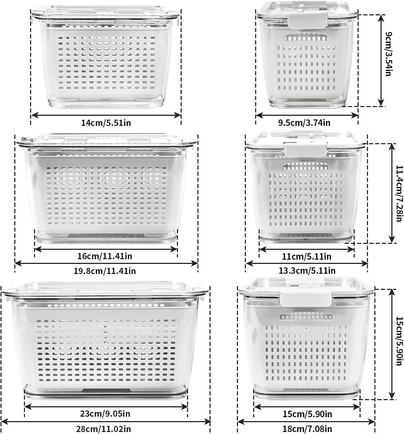 3PACK Fresh Container,Vegetable and Fruit Storage Containers for Fridge Organizer Produce Saver Containers for Refrigerator Lettuce Berry Salad Cabbage Keeper Bpa-Free Kitchen Organization with Lids and Air Vents