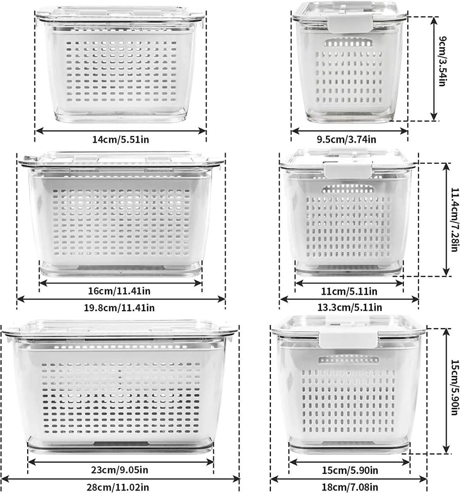 3PACK Fresh Container,Vegetable and Fruit Storage Containers for Fridge Organizer Produce Saver Containers for Refrigerator Lettuce Berry Salad Cabbage Keeper Bpa-Free Kitchen Organization with Lids and Air Vents