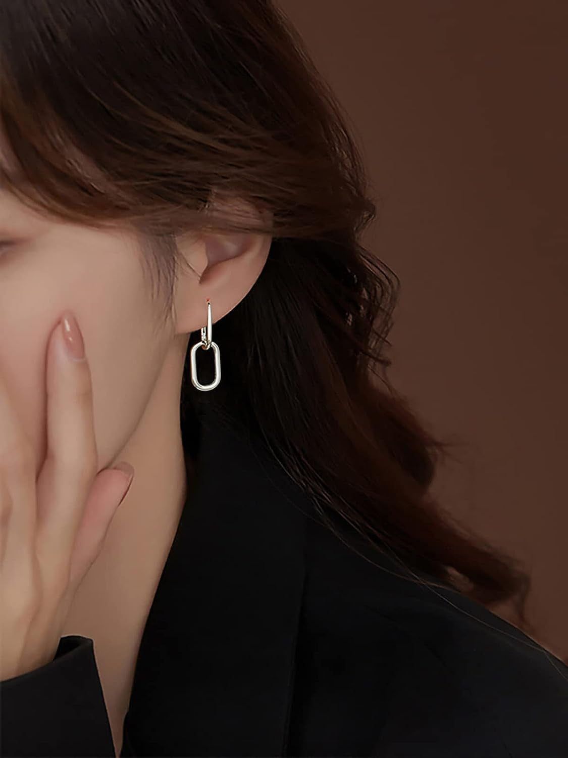 925 Sterling Silver Link Chain Earrings Hoop for Women Teen Girls U Hoop Earrings Minimalist Huggie Drop Earrings