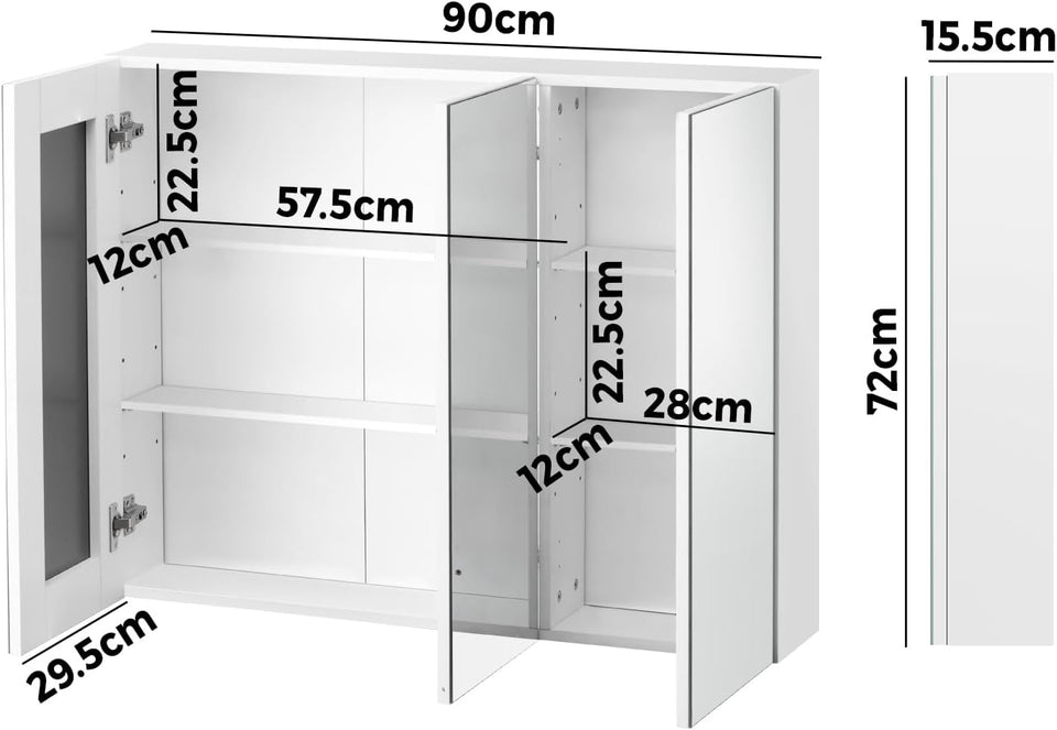 Welba Bathroom Cabinet with Mirror Adjustable Shelves Cupboard Shower Mirror Cabinet Wall Mount Storage Cabinet 90 X 72Cm