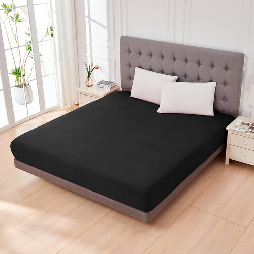 Deep Pocket Queen Fitted Sheet 1 Piece- 1800TC Ultra-Soft Premium Double Brushed Microfiber Durable and Fade Resistant Fits Mattress up to 40Cm - Queen, Black