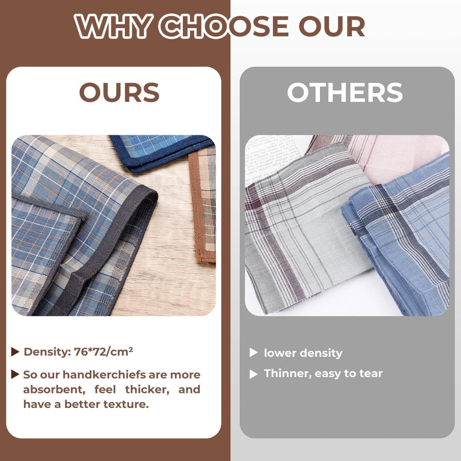 Men'S Handkerchiefs, 100% Pure Cotton Handkerchiefs Pocket Square Hankies, Great Gifts for Men Father