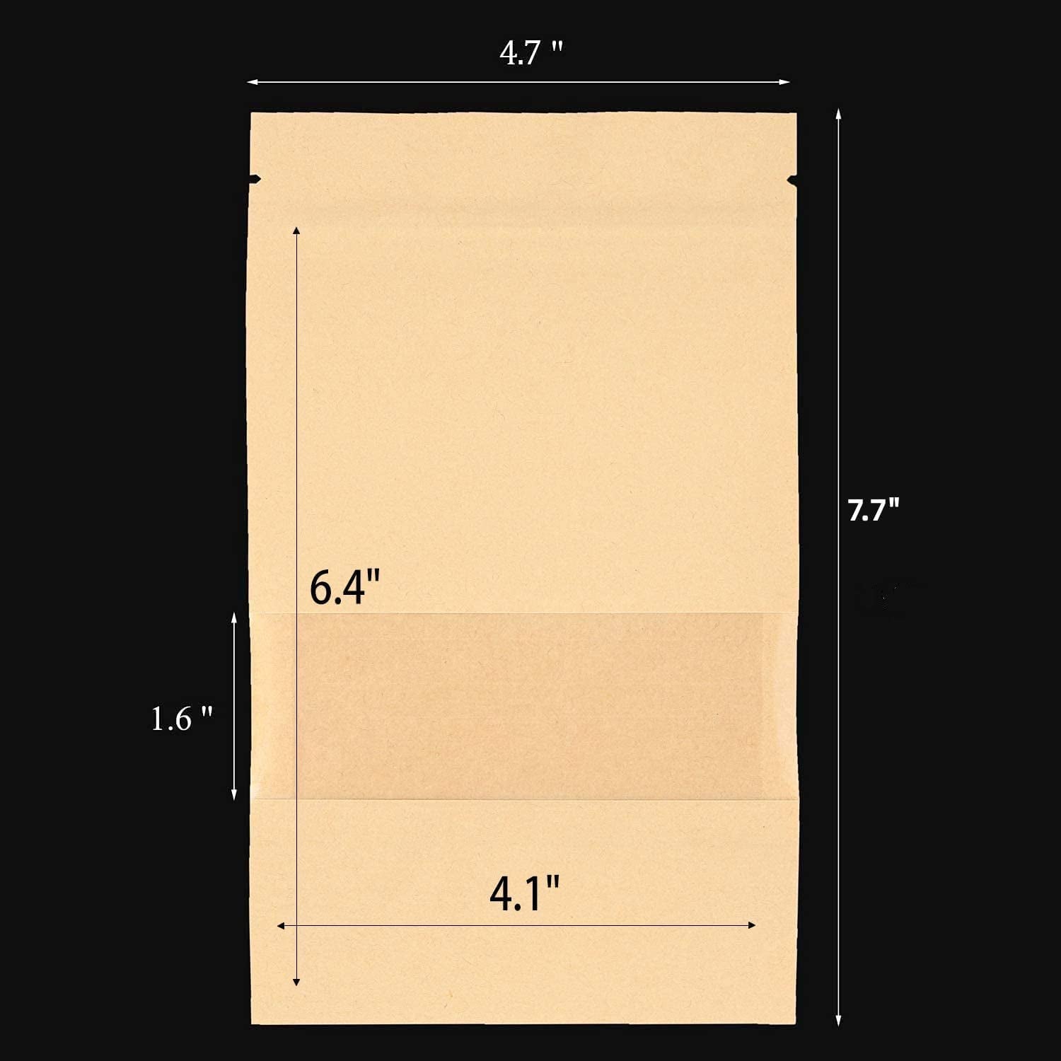 100 Pcs 12X20Cm Kraft Paper Treat Bags with Window, Ziplock Stand up Pouches for Packing Food Cookies Snacks