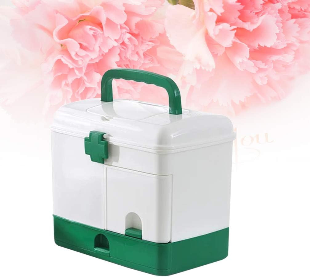 Box Aid Box Family Medication Storage Box Medicine Cabinet Childproof Bottle Organizer Storage Box Container for Travel Home Green Portable Storage First