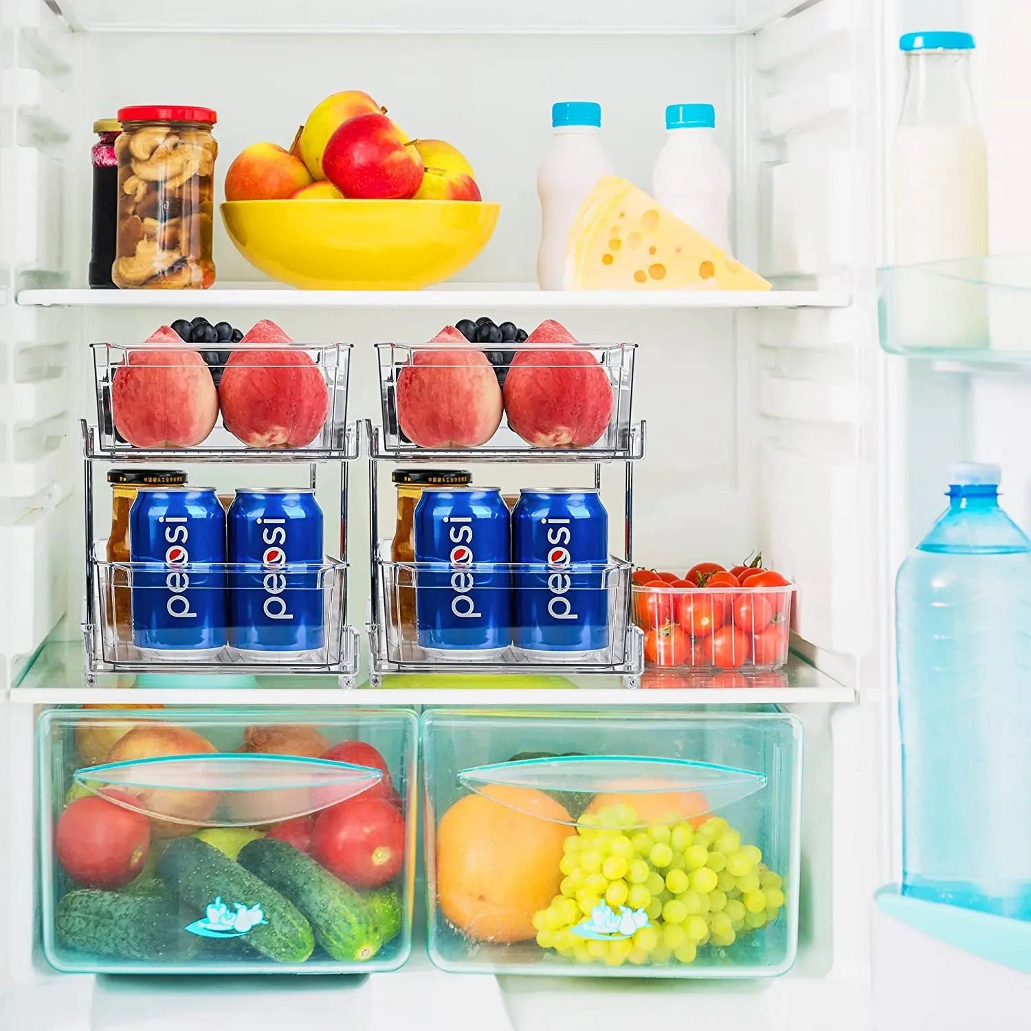 2 Tier Clear Organizer with Dividers, Multi-Purpose Slide-Out Kitchen Pantry Storage Container, Bathroom Vanity Counter Organizing Tray, under Sink Closet Organization, Medicine Cabniet Storage Bins