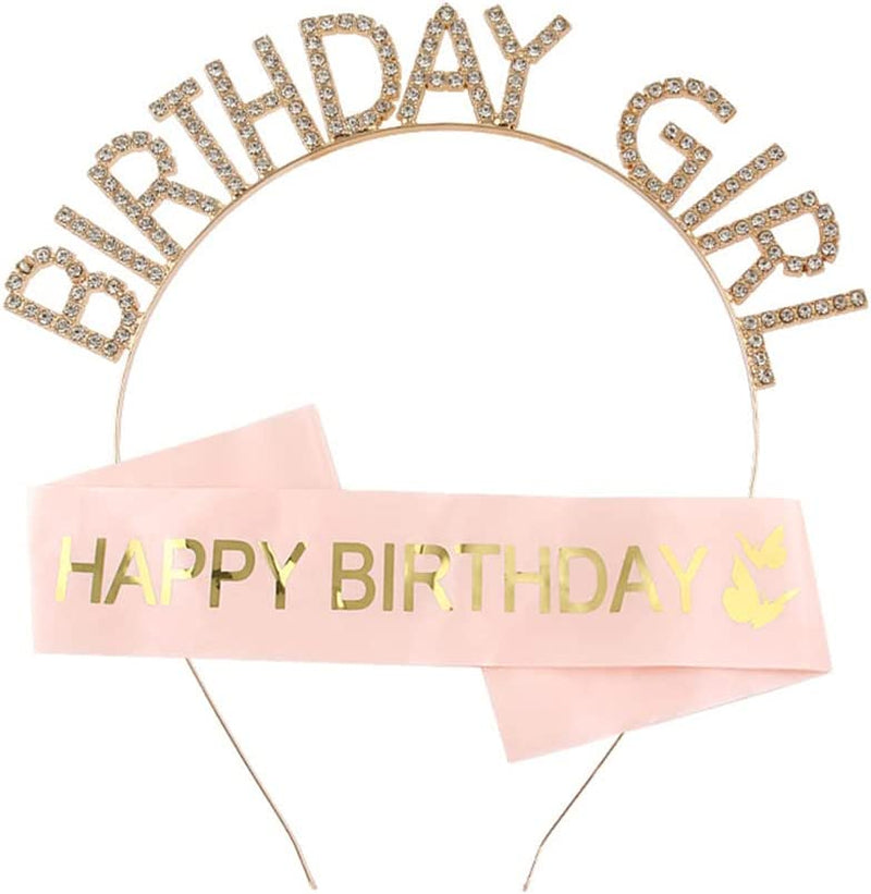 Birthday Crown Sash for Girls Women Birthday Girl Sash and Tiara Birthday Gifts for Daughter Best Friend Gold Headpiece Birthday Girl Headband for Little Girls