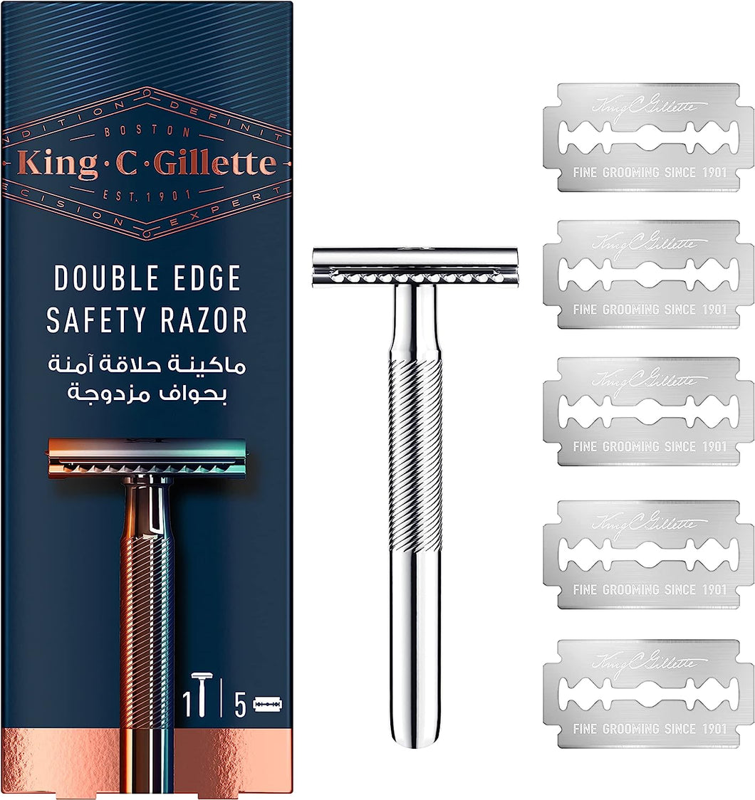 Gillette Double Edge Safety Razor + 5 Razor Blades, 5 Count (Pack of 1)