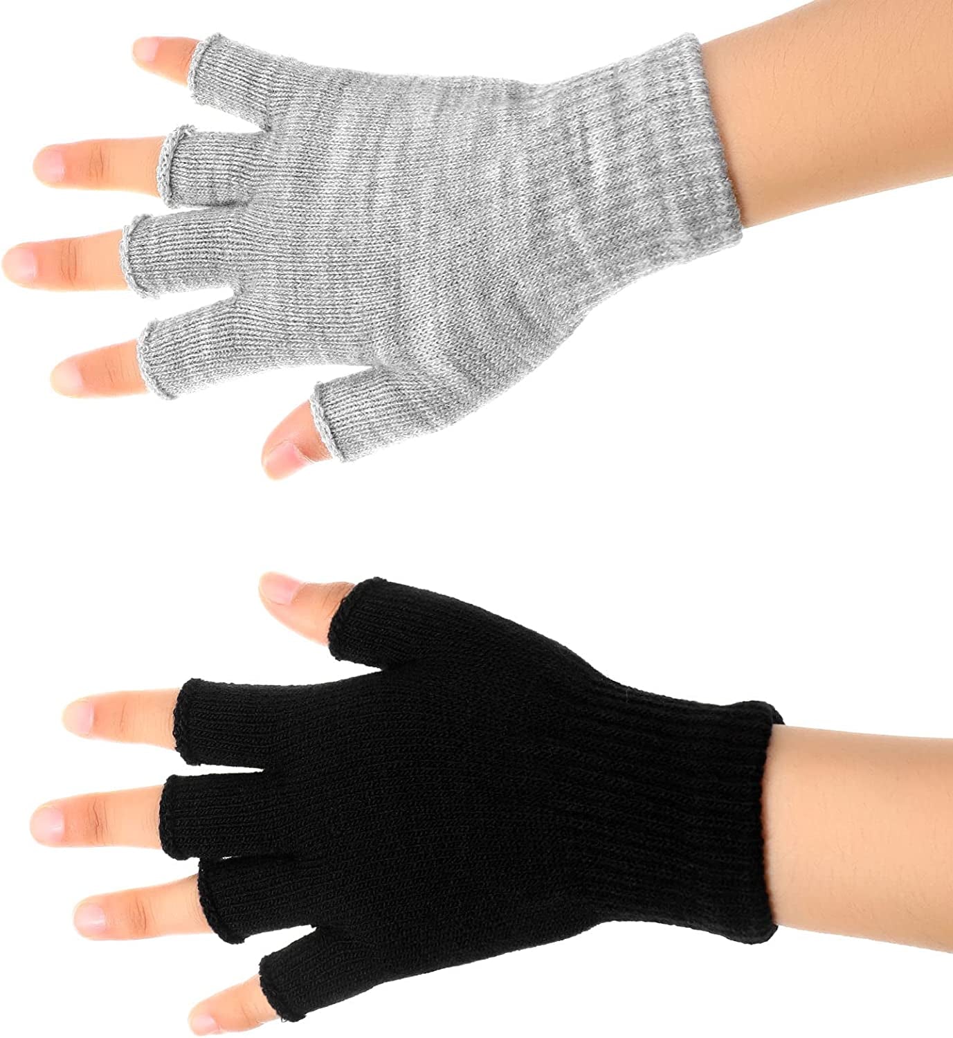 4 Pairs Winter Half Finger Gloves Knitted Fingerless Mittens Warm Stretchy Gloves for Men and Women