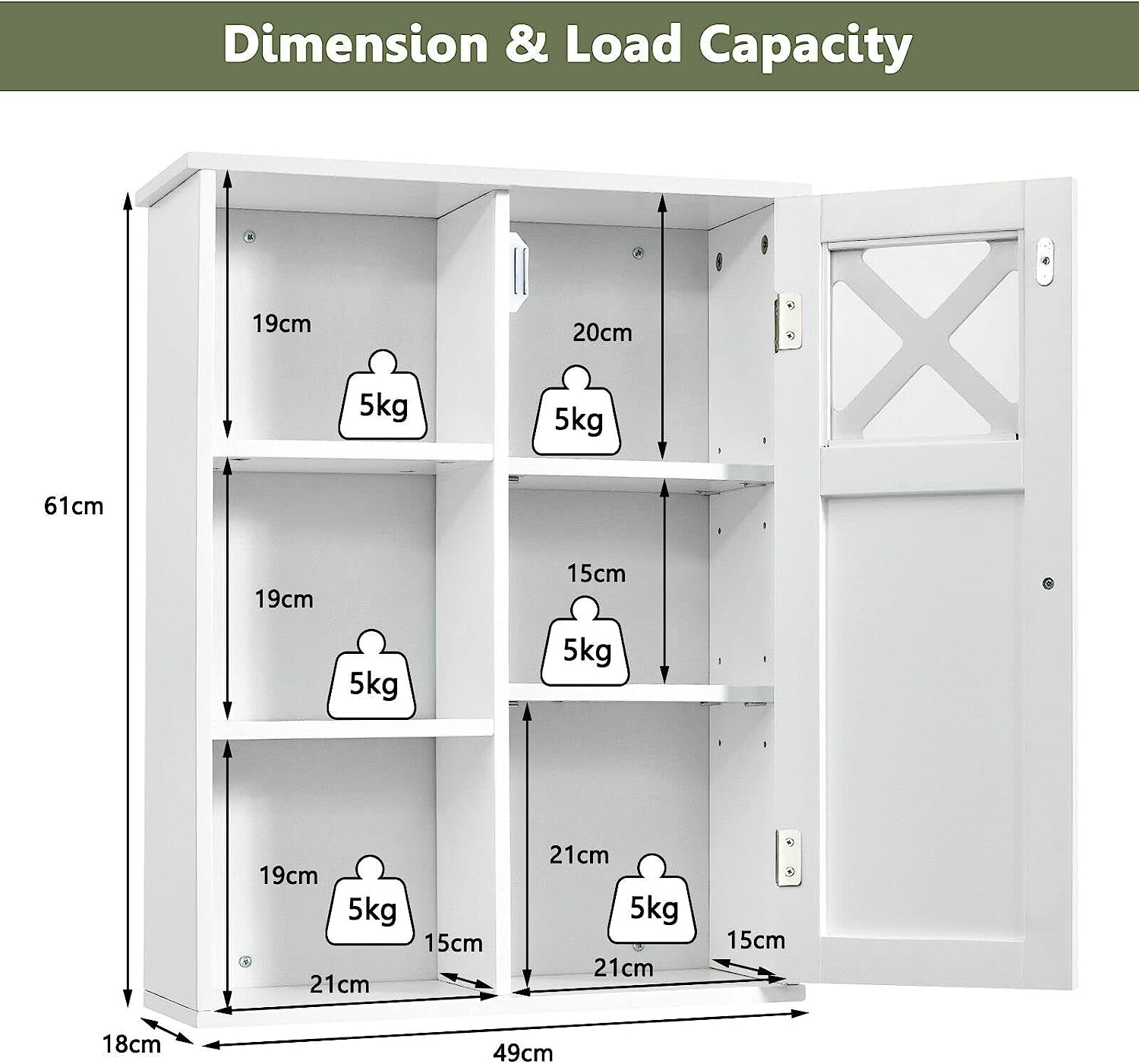 Bathroom Medicine Cabinet, Wall-Mounted Storage Cabinet, Storage Organizer W/Adjustable Shelves & Open Compartments for Bathroom, Living Room, Kitchen, White