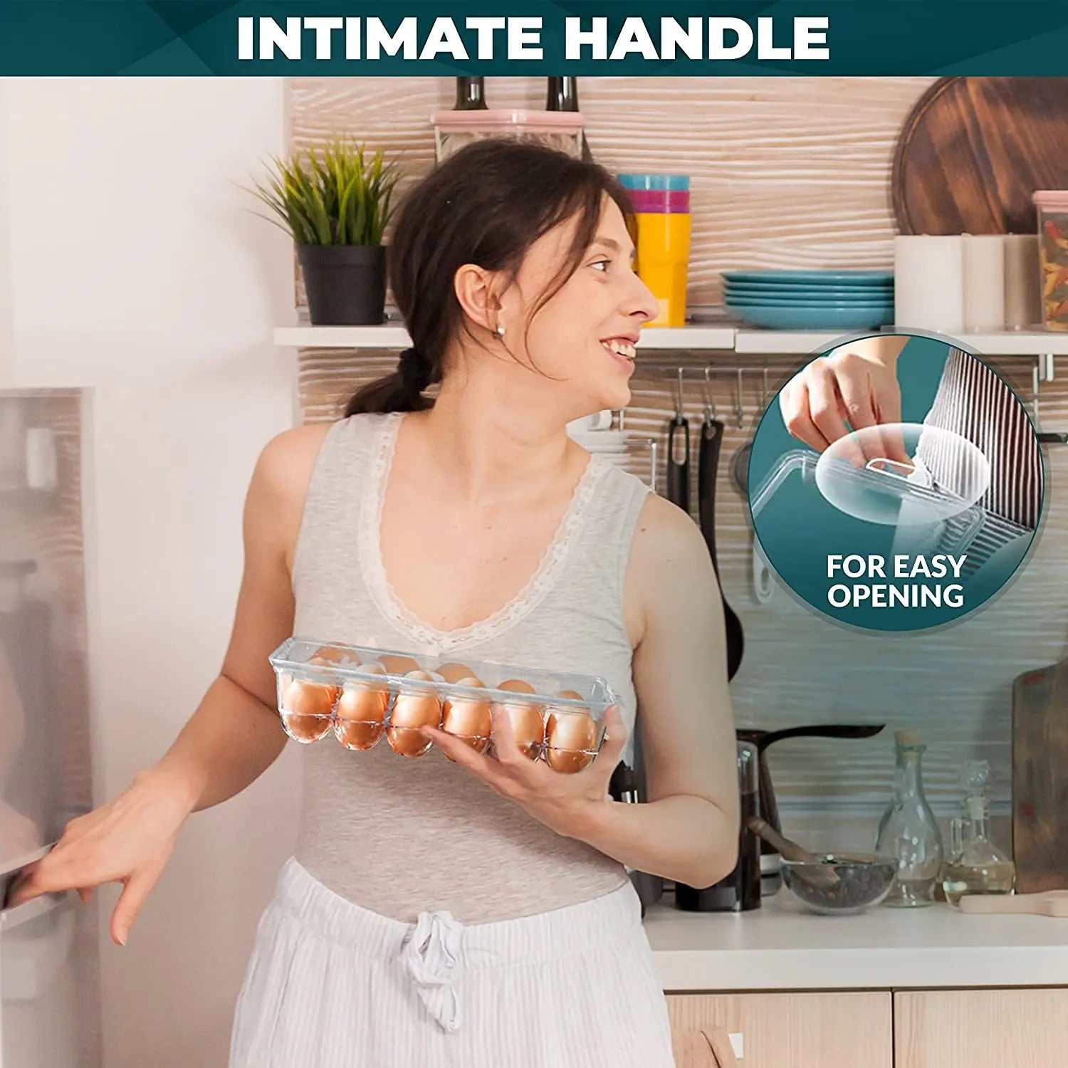 Egg Holder Tray Storage Fridge Container Box with Lid & Handles, Grid Egg Storage Containers for Refrigerator, Kitchen Utensil Gadgets and Accessories (18 Eggs)