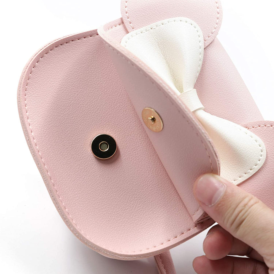 Little Mouse Ear Bow Crossbody Purse,Pu Shoulder Handbag for Kids Girls Toddlers