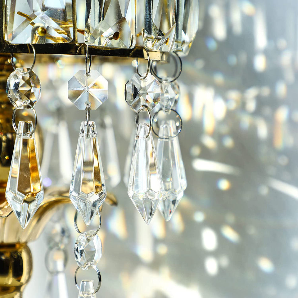 Clear Chandelier Icicle Crystal Prisms Octogan Glass Bead for Lamp Decoration,Pack of 50 (38Mm&Silver Circle Clips)