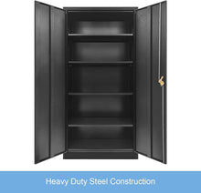 Load image into Gallery viewer, Locker Cabinet Steel Filing Cabinet 185Cm Lockable File Storage Cupboard 2 Door 4 Shelves Office Home Stationary Black
