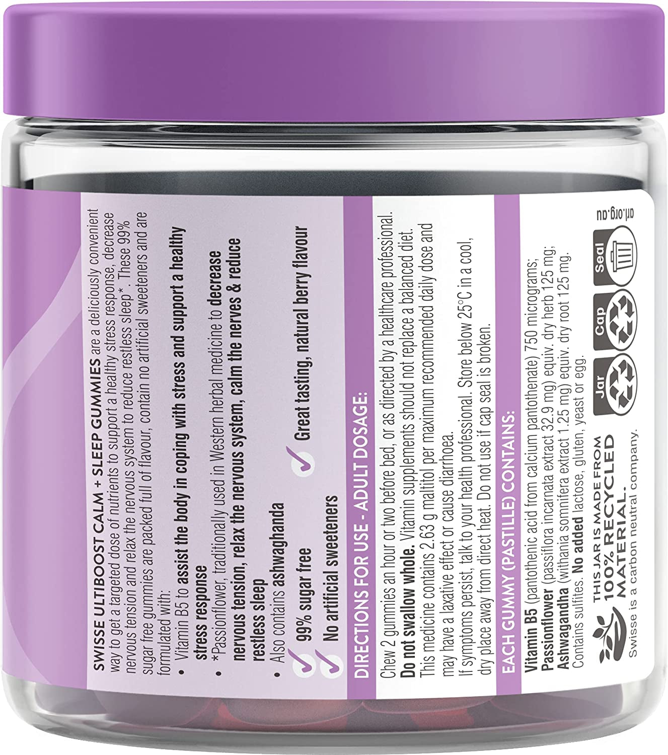 Swisse Ultiboost Calm + Sleep Gummies | Assists the Body in Coping with Stress | 60 Pack