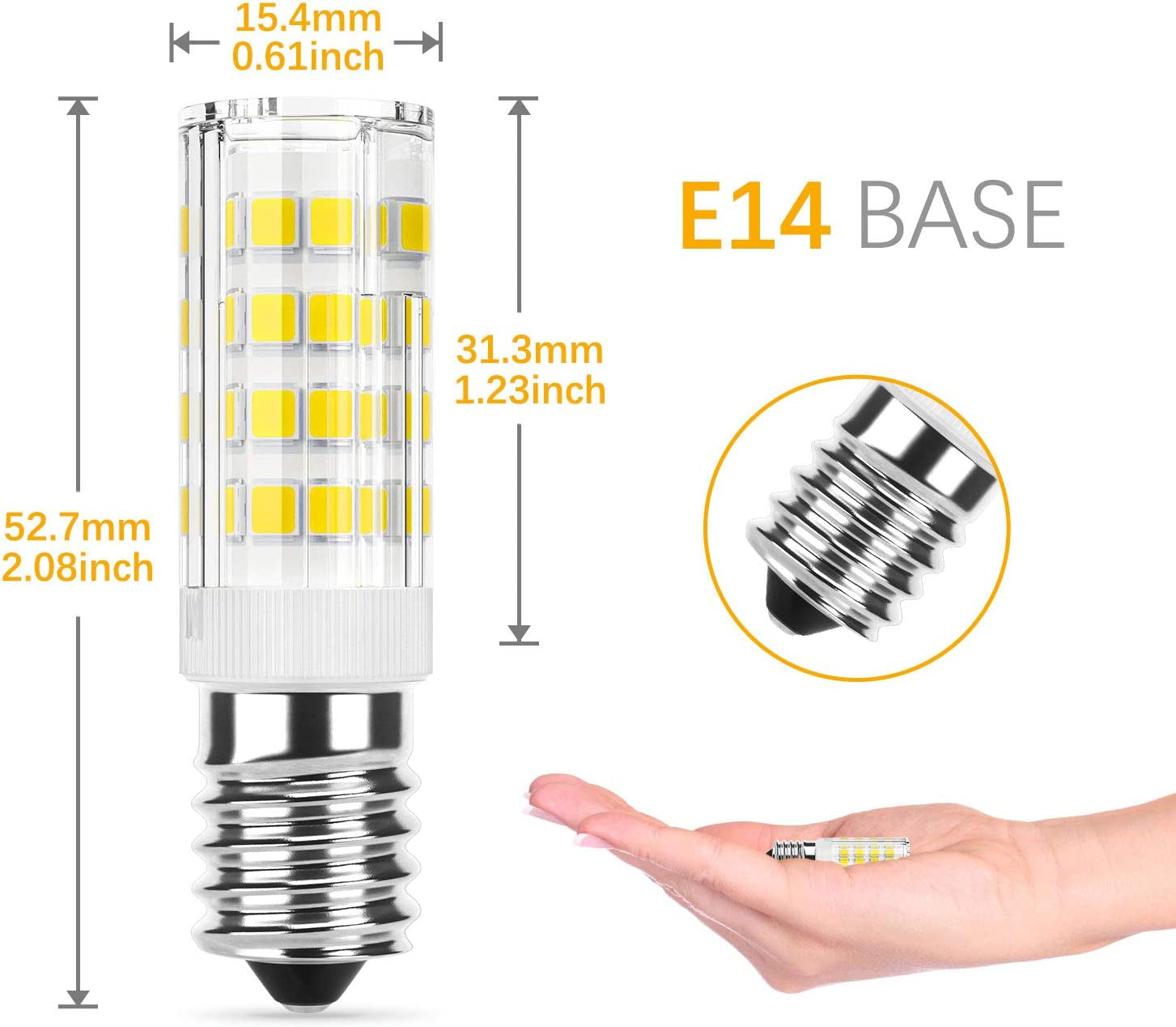 E14 LED Light Bulb 4W (40W Halogen Equivalent), Daylight White 6000K 400LM, 220V, Non-Dimmable, Small Edison Screw Bulb for Fridge/Cooker Hood, 2-Pack