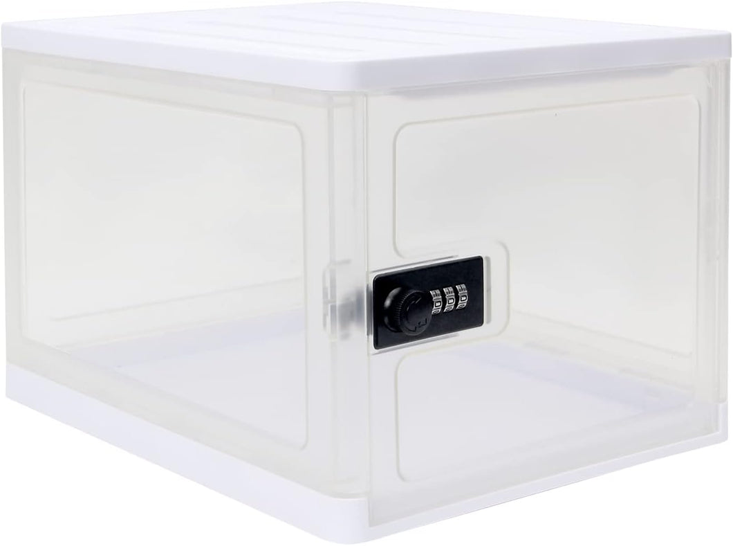 Lockable Box, Clear Lockable Storage Box for Food，Tech and Home Safety, Medicine Lock Box for Safe Medication,Lockable Storage Bin, Tablet Phone Jail Lock Box，Refrigerator Storage Bins (Clear)