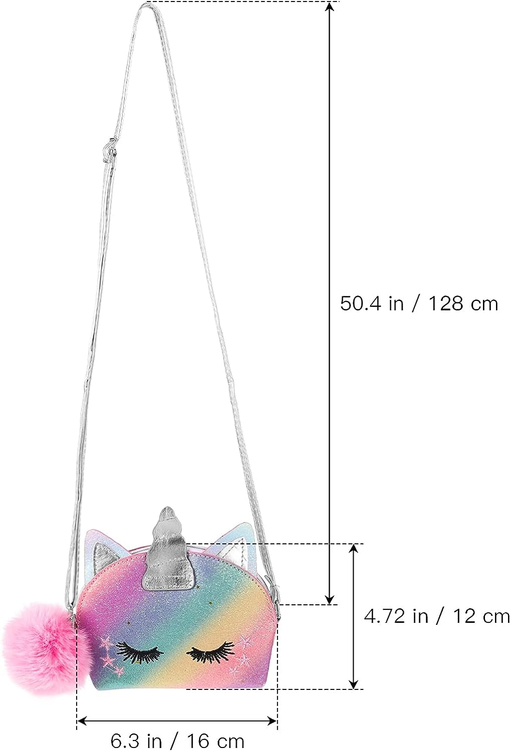 Cute Unicorn Crossbody Bag Mini Purse Colorful Pompom Shoulder Handbag Plush Ball for Children Girl Gift