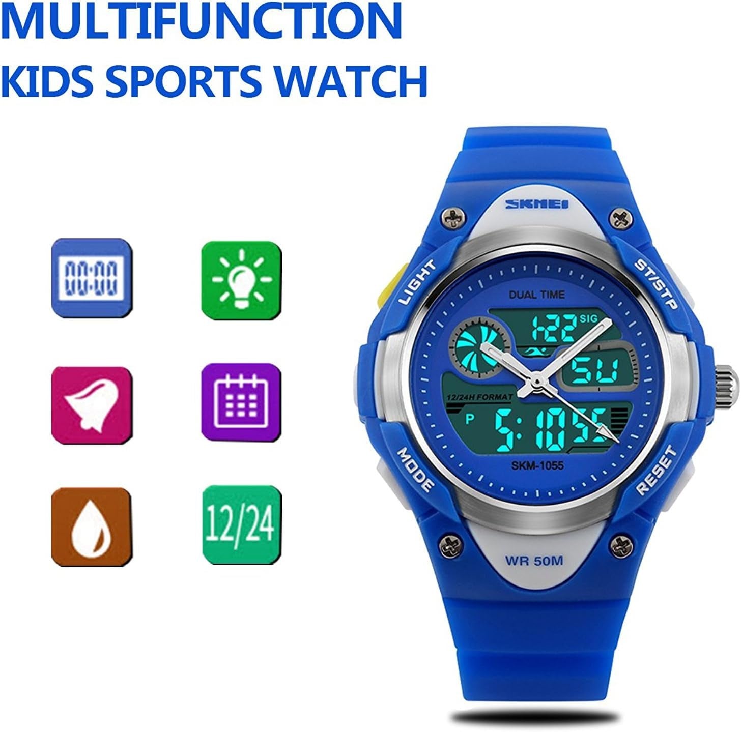 Kids Teens Girls Waterproof Sports Digital Watches Timer with Alarm Stopwatch 7 Colorful Luminous for Age 6-15