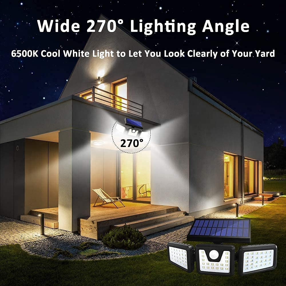Solar Lights Outdoor - 800Lumens 74 LED Wireless Motion Sensor Light,3 Adjustable Heads,270°Wide Angle Illumination,Ip65 Waterproof, Security LED Flood Light for Porch Garden Patio Driveway Pathway
