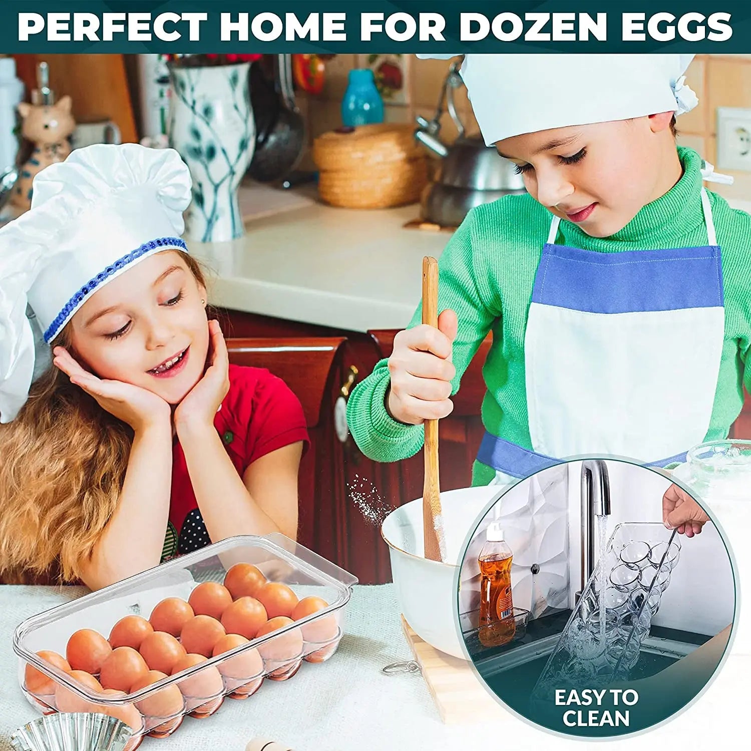 Egg Holder Tray Storage Fridge Container Box with Lid & Handles, Grid Egg Storage Containers for Refrigerator, Kitchen Utensil Gadgets and Accessories (18 Eggs)